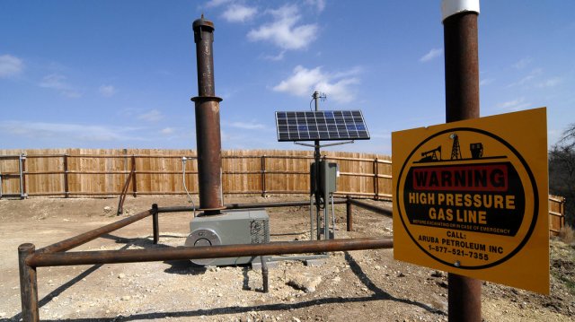 Equipment installed by Aruba Petroleum at a natural gas well near Decatur, Texas. Bob and Lisa Parr sued Aruba, calling its drilling sites a nuisance to the family's health. A jury awarded the family $2.9 million.
