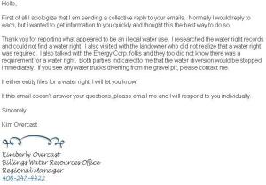 DNRC email. Click to enlarge.