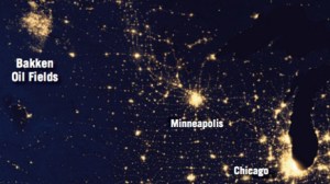 Flaring in the Bakken makes it appear as bright as Minneapolis from space