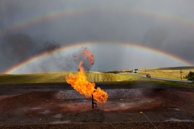 Gas flaring in the Bakken. Courtesy National Geographic