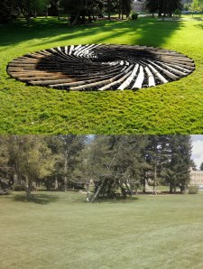 The artwork Carbon Sink, before (top) and after removal. Click to enlarge