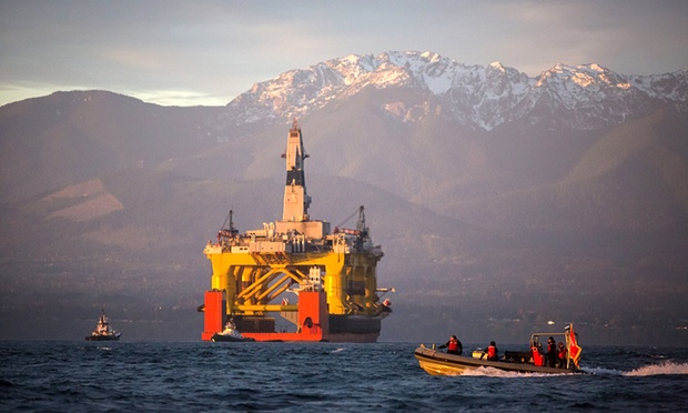 The Transocean Polar Pioneer, a semi-submersible drilling unit leased by Shell, was used to explore Arctic deposits. Photograph: Daniella Beccaria/AP 